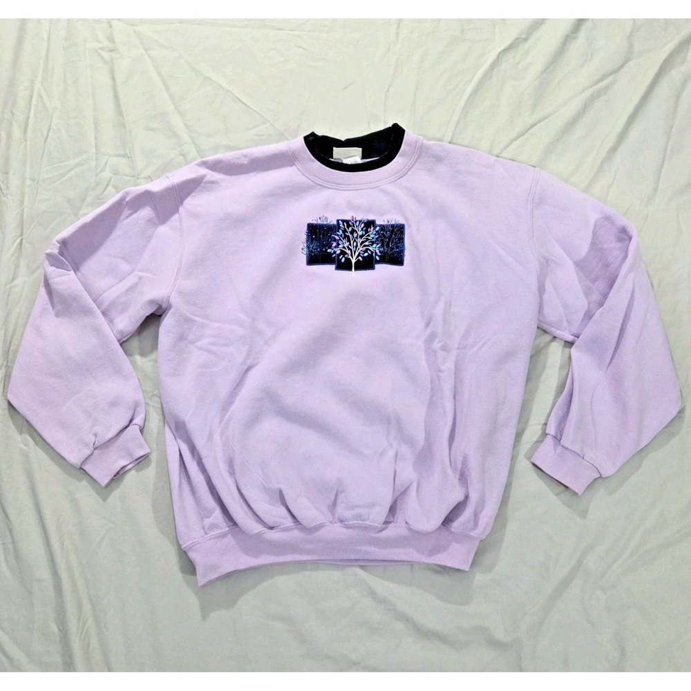 VTG Y2K Top Stitch Morning Sun Double Collar Tree‎ Sweatshirt Purple Sz 1X